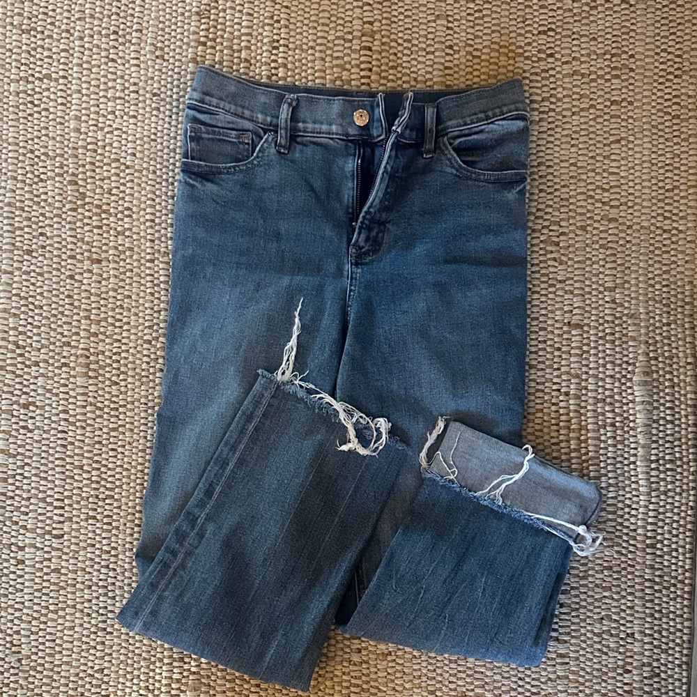 Express Dark Blue Distressed Ankle Jeans